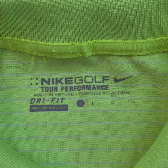 Nike Golf Polo Mens L Dri-FIT Tour Performance Striped Short Sleeve Neon Yellow - Picture 2 of 6